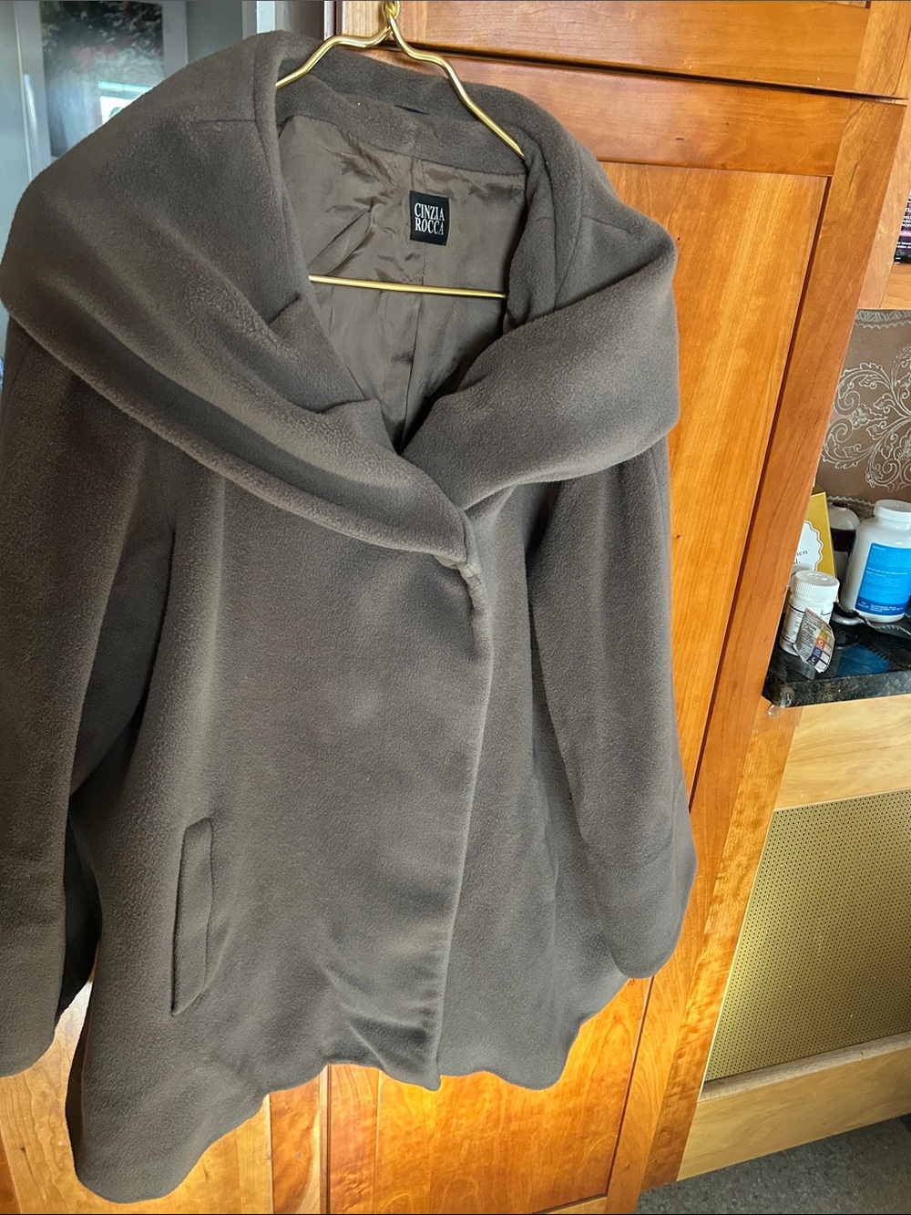 Cinzia Rocca Icons Charcoal Gray Plush Wrap Collar Sweater Coat